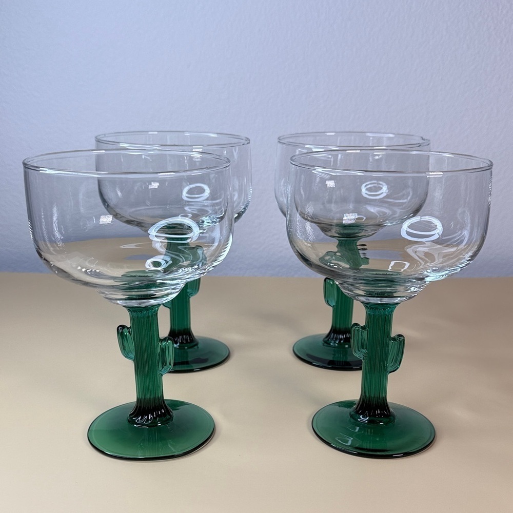 Southwestern Set of 4 Cactus Stem Margarita Glasses